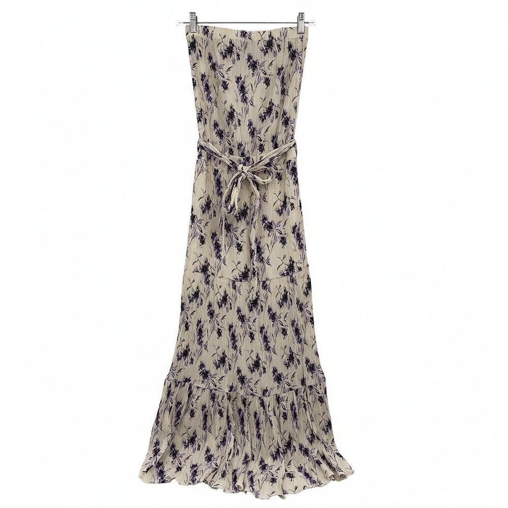Bishop + Young Cream Purple Floral Strapless Maxi Dress | XS Regular